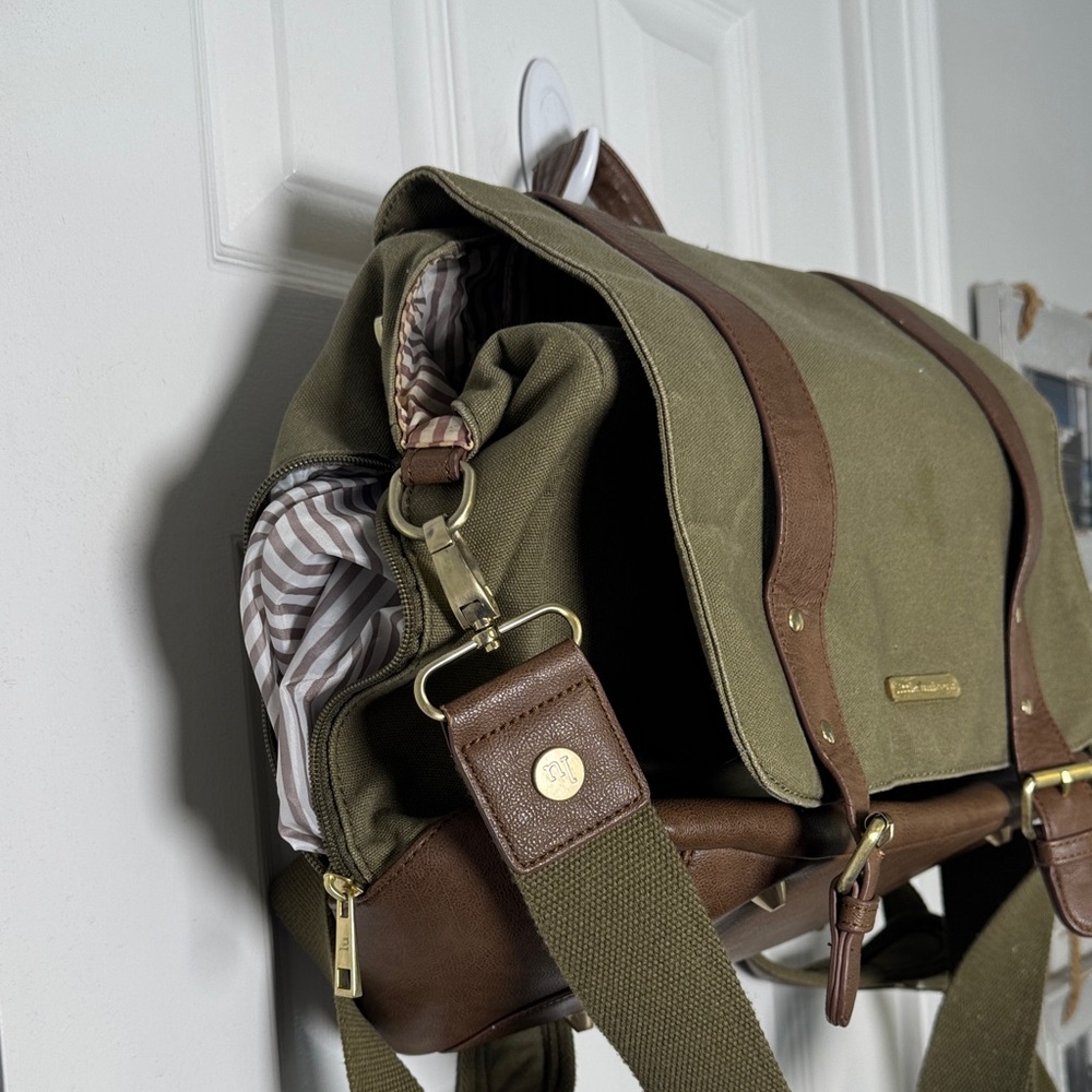 Little Unicorn Olive Canvas Leather Backpack Diaper Bag Waterproof Lining - Picture 5 of 11